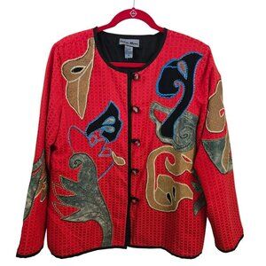 Indigo Moon Vintage Mixed Media Embroidered Patch Jacket Art To Wear Size M